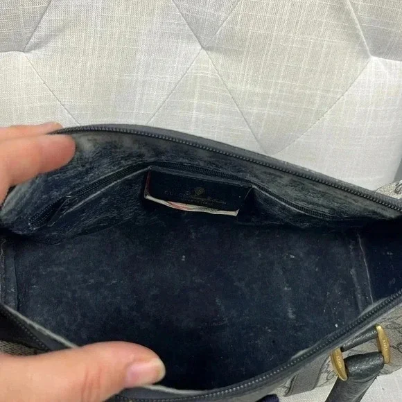 Vintage Gucci Boston Hand Bag Satchel Purse Monogram Navy Canvas Leather - Picture 9 of 16